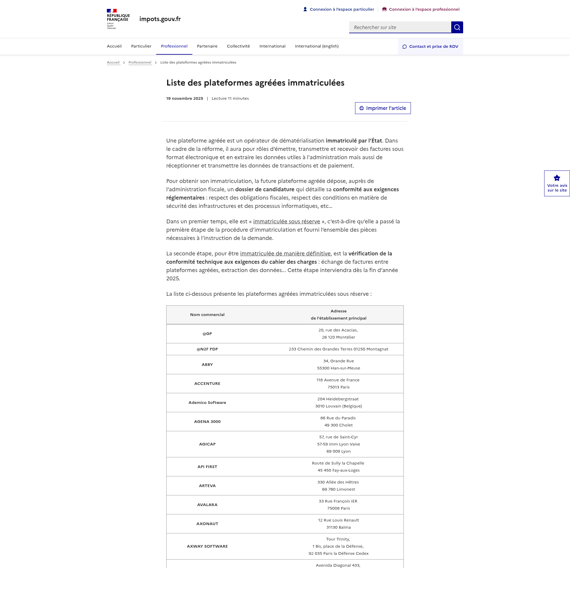 Liste officielle des PDP sous réserve